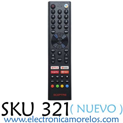 CONTROL REMOTO PARA SMART TV SCEPTRE, CON COMANDO DE VOZ (ORIGINAL, NUEVO) / NUMERO DE PARTE 61115-00953 / 2204DG013784